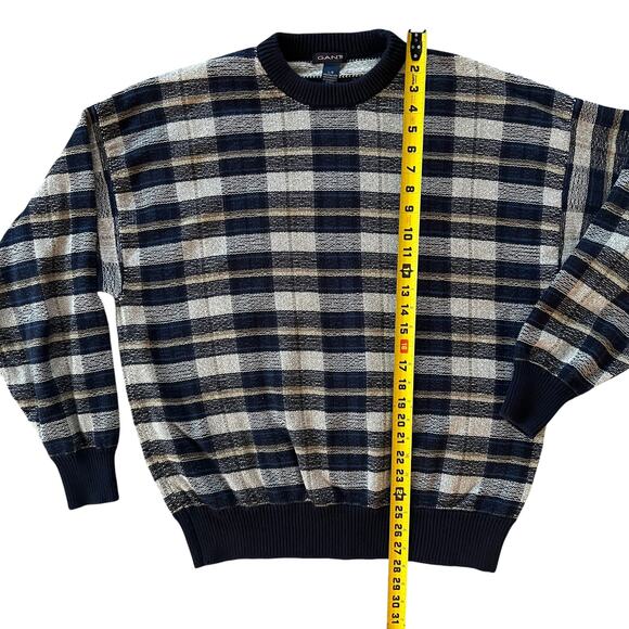 Vintage Gant Sweater Mens L Cozy Fall Knit Grandpa Plaid Knit Y2K 90s Retro - Picture 10 of 11
